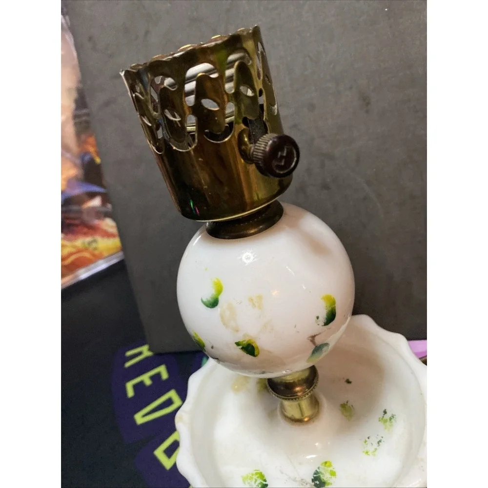 Vintage Milk Glass Night Stand Lamp Oil Lamp Style No Shade Plug In 9